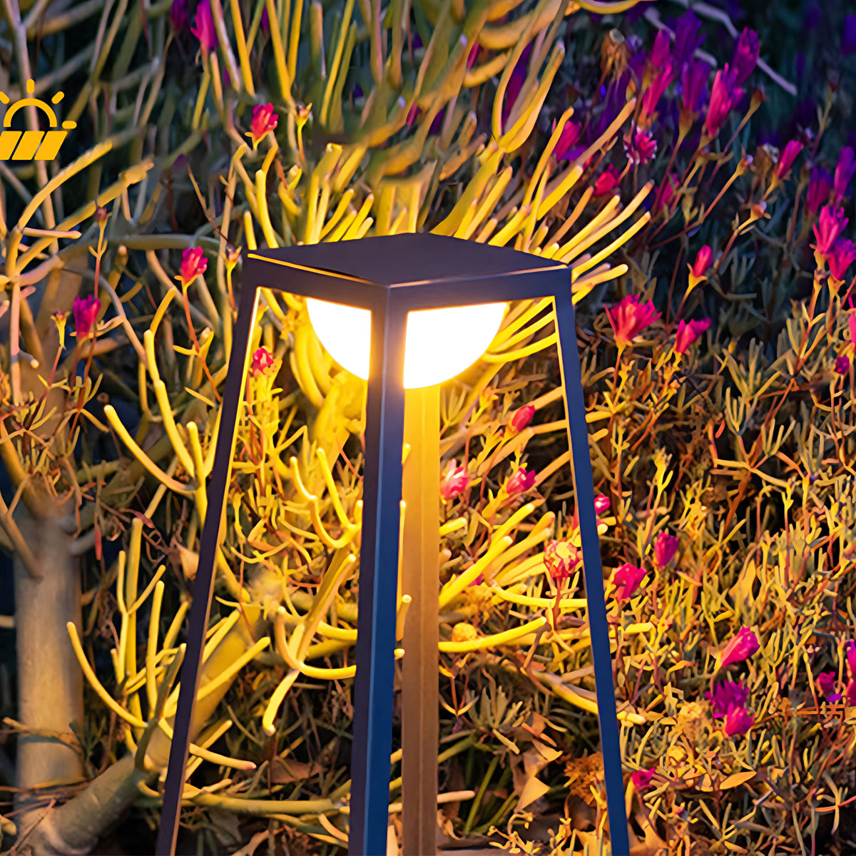Modern Outdoor Floor Lantern with Stainless Steel Frame and Warm LED Glow