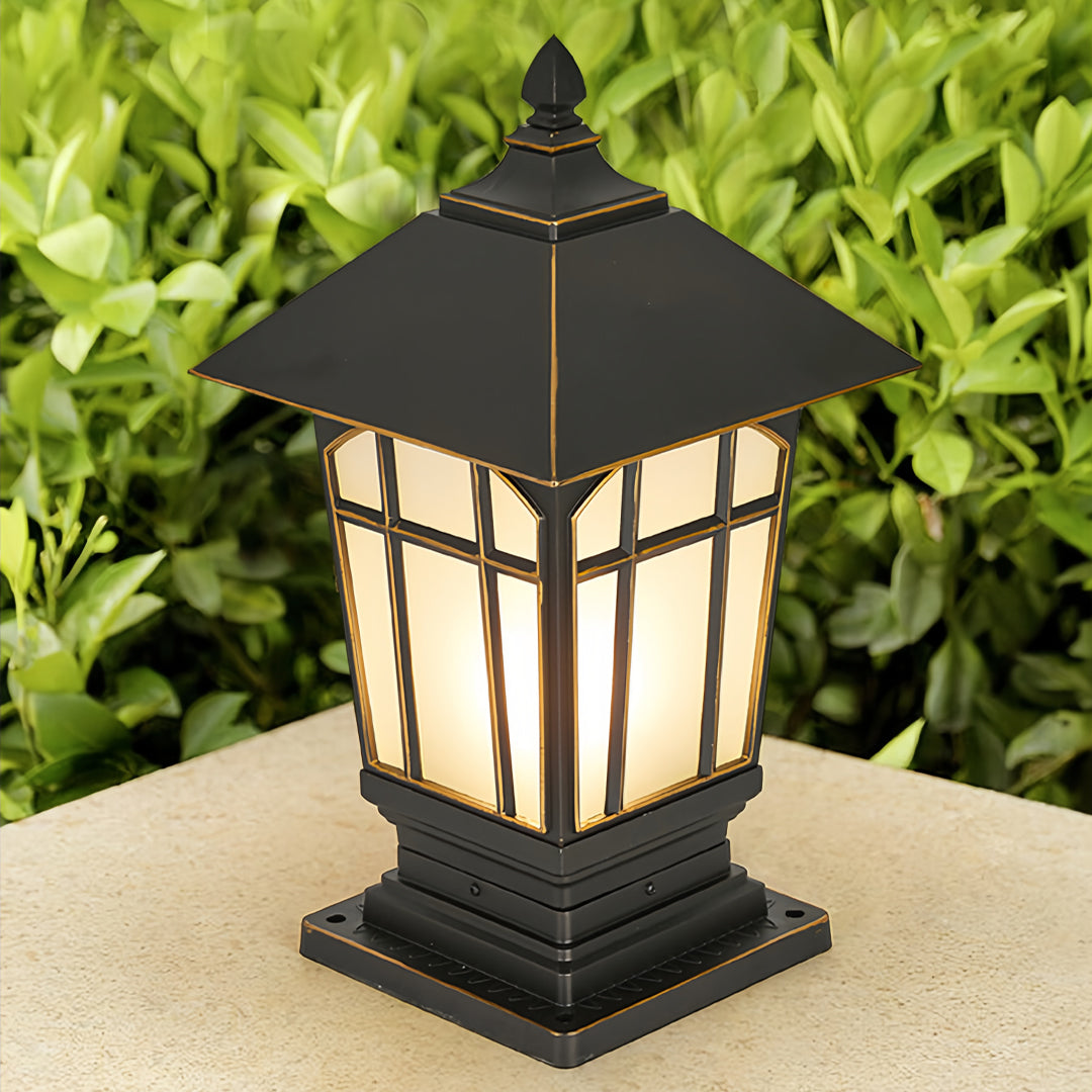 European Outdoor Pillar Light in Chestnut Aluminum with Clear Glass