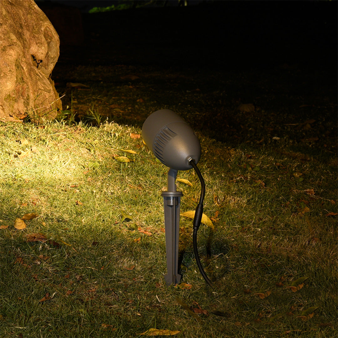 Minimalist LED Outdoor Spotlight with Ground Spike, Warm White 3000K