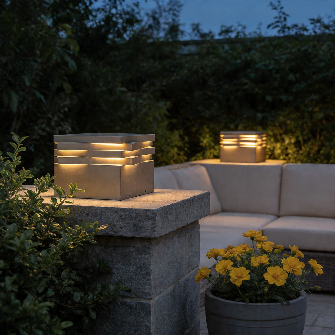Modern Stainless Steel Outdoor Pillar Light with Solar & Hardwired Options
