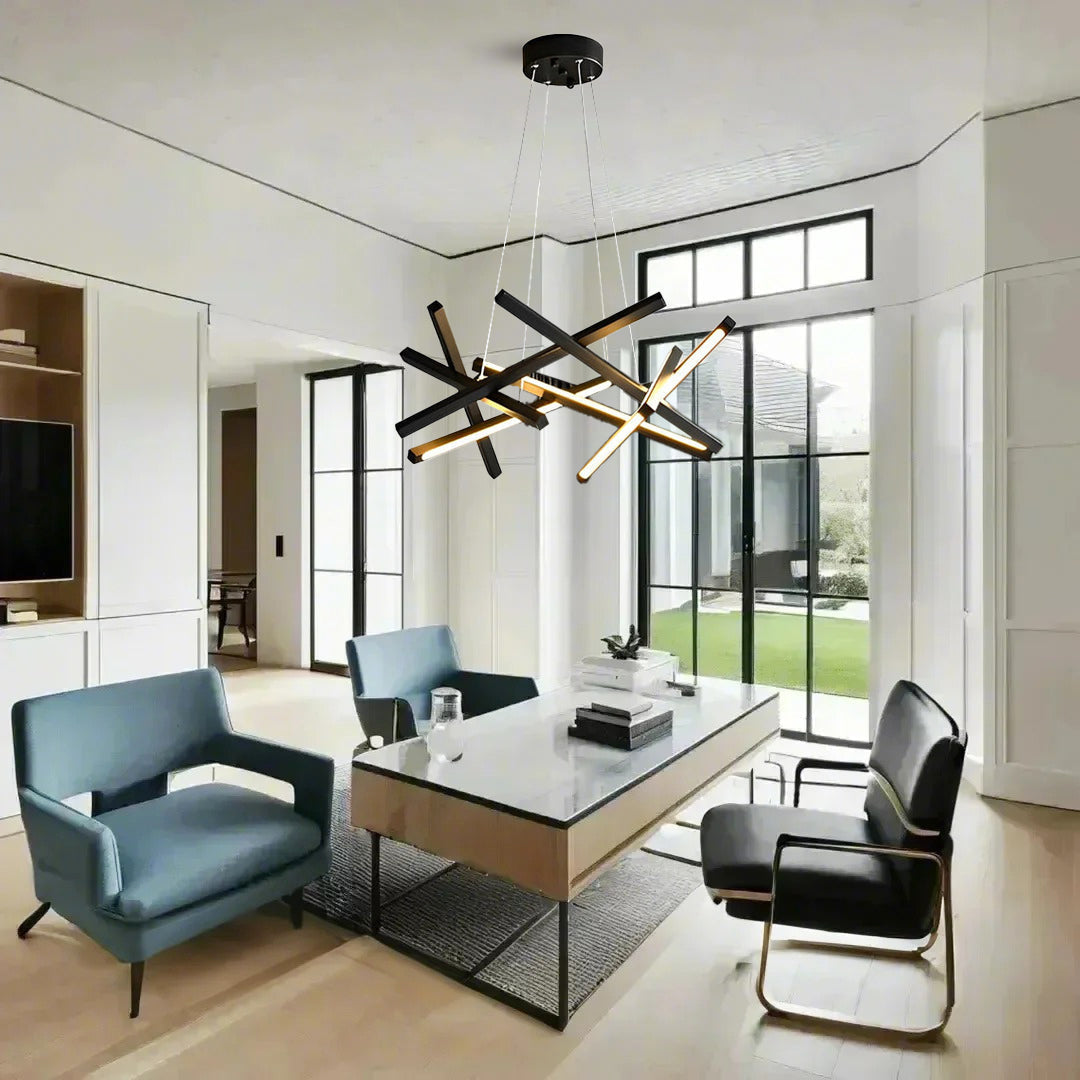Satellite Geometric LED Chandelier in Black, Gold, or White