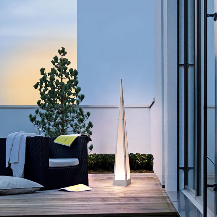 Geometric Pyramid LED Floor Lamp in Stainless Steel for Outdoor and Modern Interiors