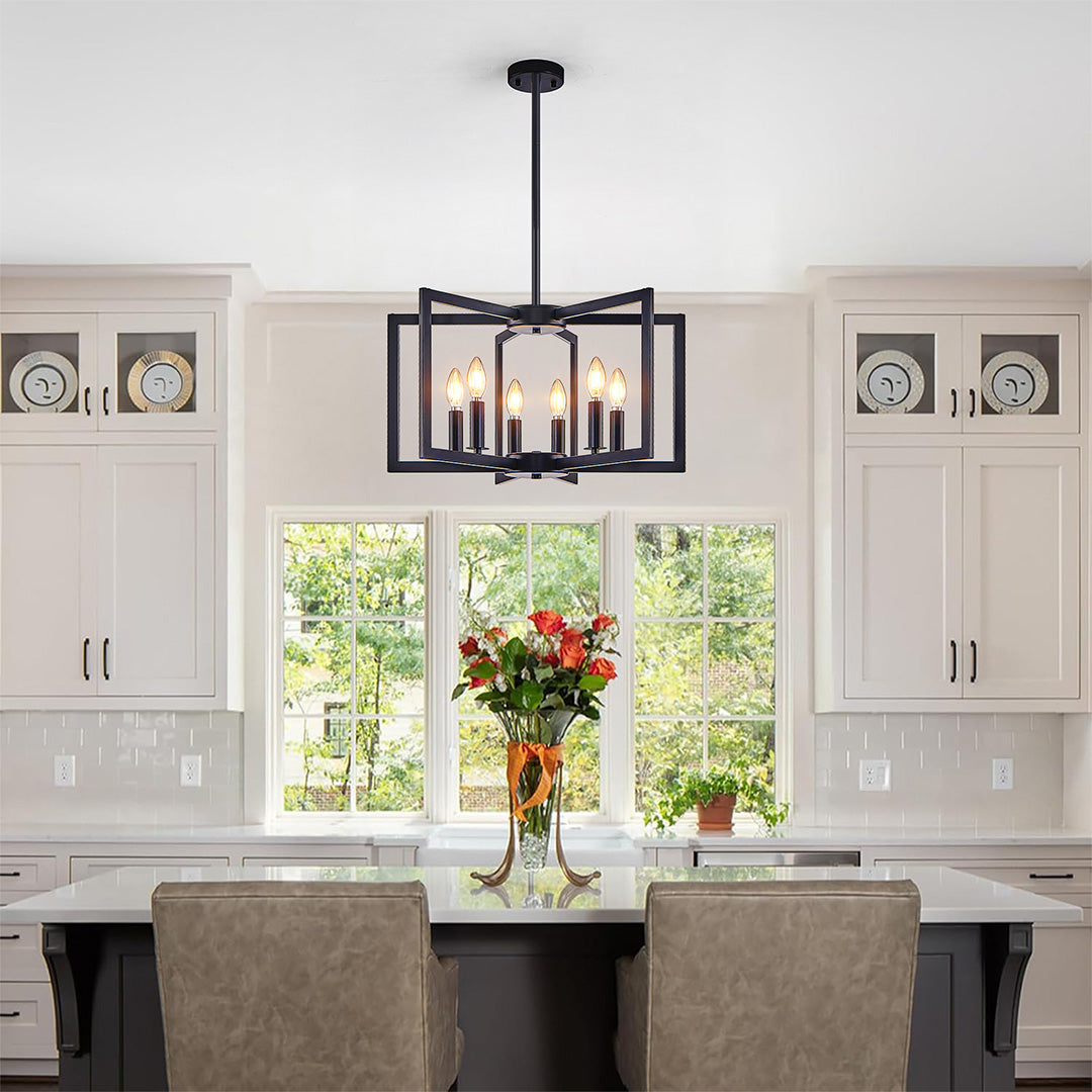 Industrial Candle Chandelier with Adjustable Height, 6 or 8 Lights