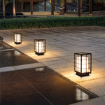 Modern Japanese Outdoor Lantern in Graphite Steel with Warm LED Glow