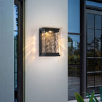 Modern Rectangular Outdoor Wall Sconce in Black Aluminum with Water-Drop Glass