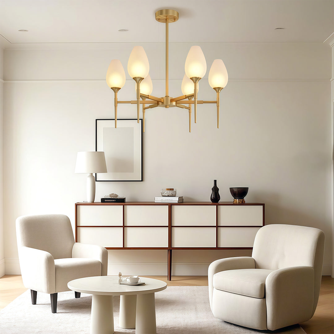 Lumina Brass Glass Chandelier – Modern Minimalist Ceiling Light