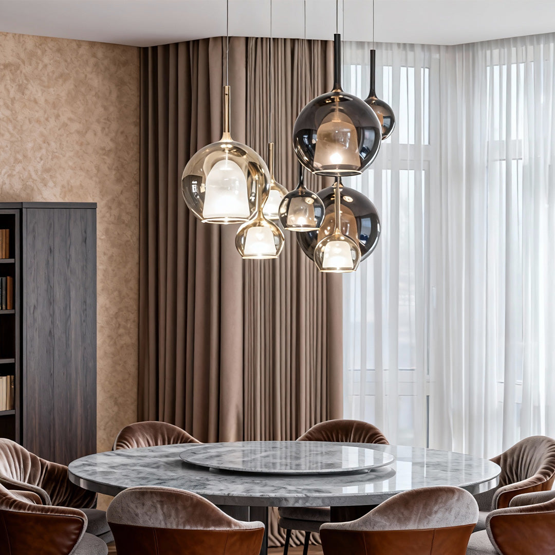 Nordic Hand-Blown Glass Ball Pendant Light for Dining Room & Living Room
