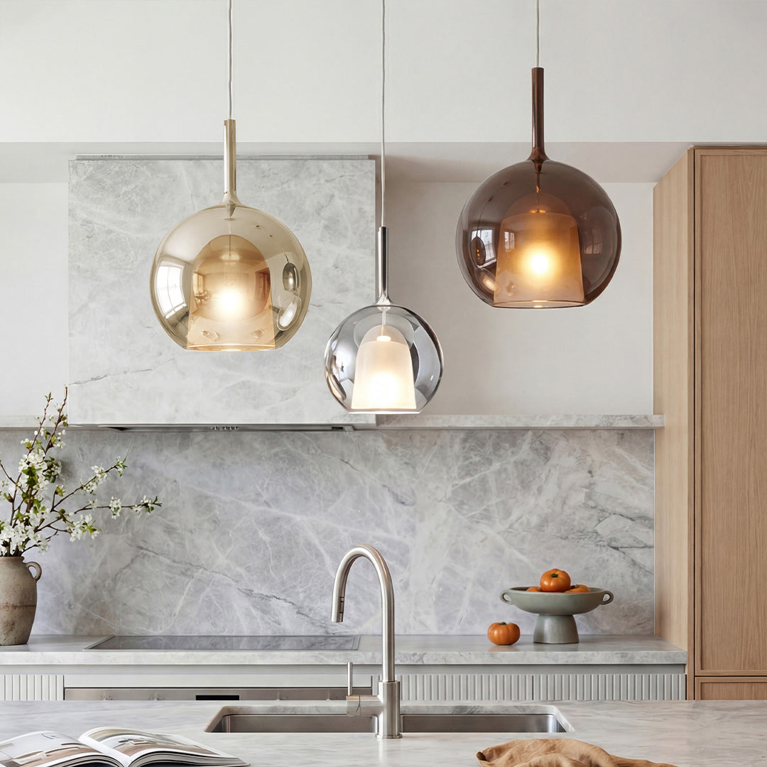 Nordic Hand-Blown Glass Ball Pendant Light for Dining Room & Living Room