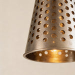 Brass Glass Ball Pendant Light with Perforated Metal Cone