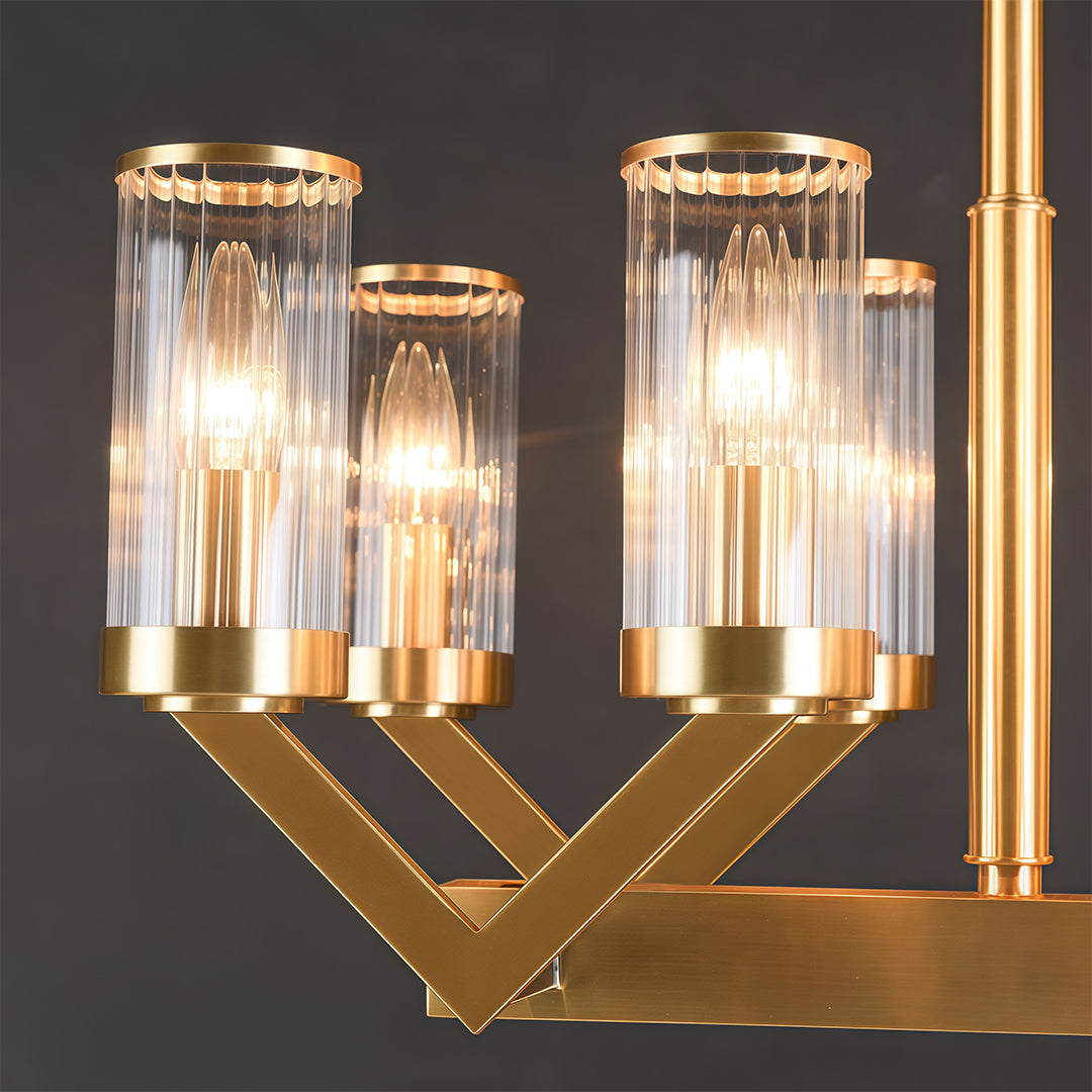 Lumière Cascade: Modern Copper Glass Drop Chandelier for Elegant Interiors