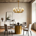Lumière Cascade: Modern Copper Glass Drop Chandelier for Elegant Interiors