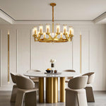 Lumière Cascade: Modern Copper Glass Drop Chandelier for Elegant Interiors
