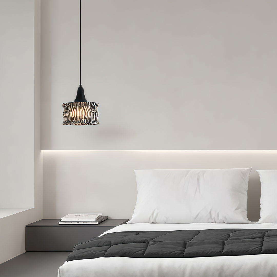 Italian Minimalist Glass Drum Pendant Light in Copper Black