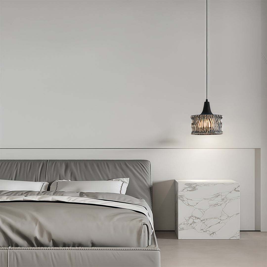 Italian Minimalist Glass Drum Pendant Light in Copper Black