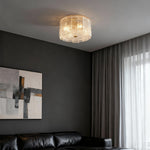 Full Copper Glass Flush Mount Ceiling Light, Modern Round Fixture for Bedroom and Living Room