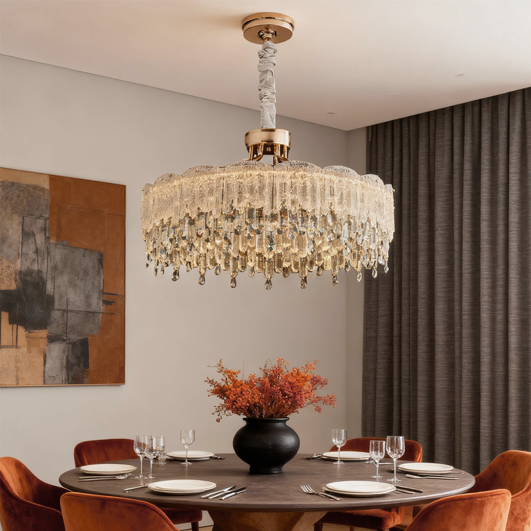 French Crystal Glass Fringe Chandelier | Luxury LED Ceiling Light