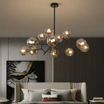 Aurelia Twelve-Light Glass Globe Chandelier in Black Iron