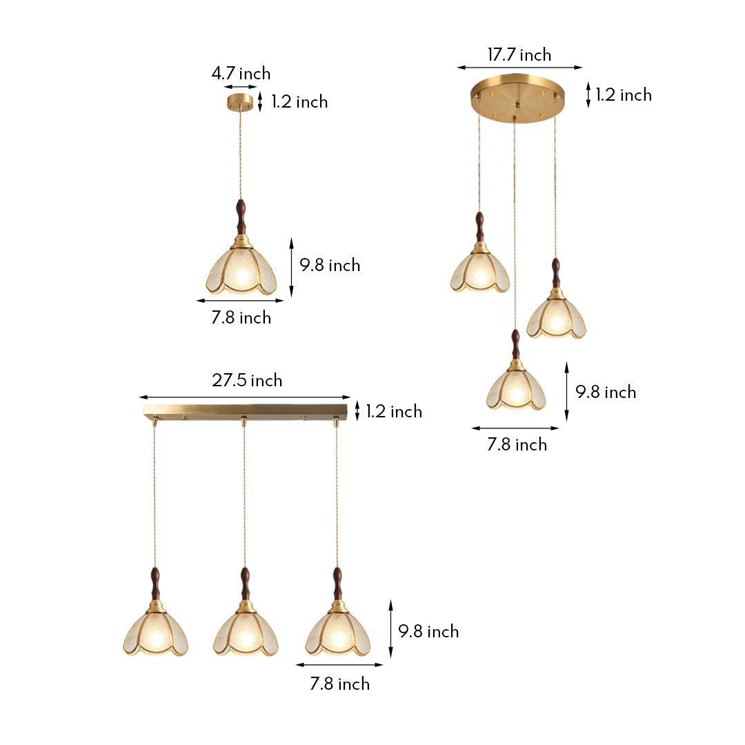 Ripple Glass Pendant Light in Copper Finish with Adjustable Hanging