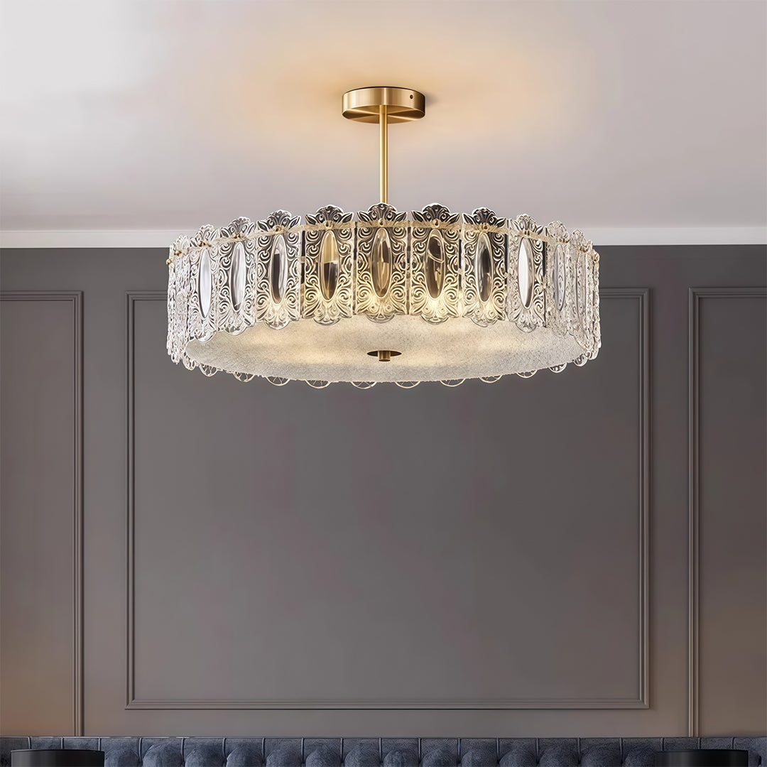 French Copper Semi Flush Mount Ceiling Light with Clear Glass Shade