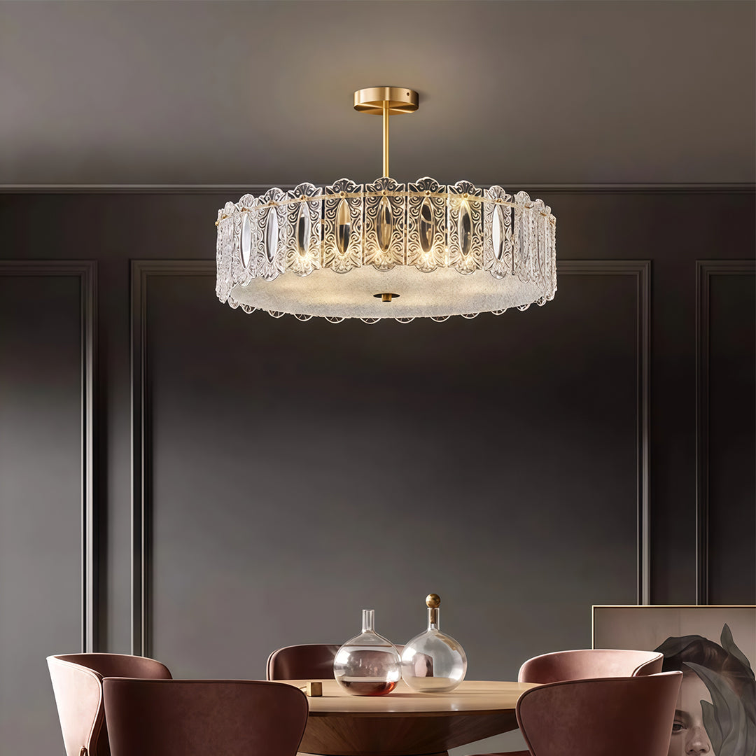 French Copper Semi Flush Mount Ceiling Light with Clear Glass Shade