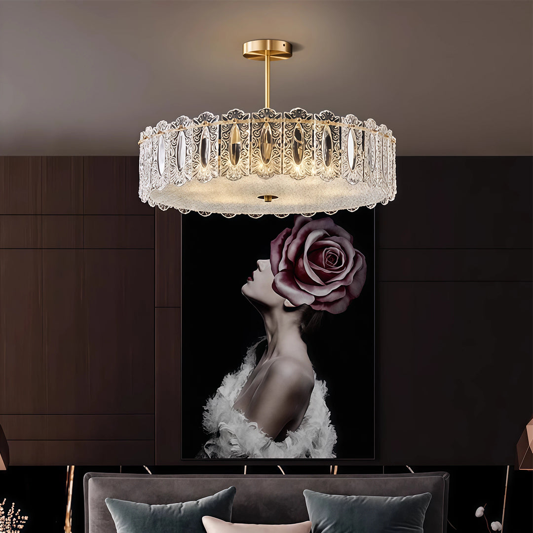 French Copper Semi Flush Mount Ceiling Light with Clear Glass Shade