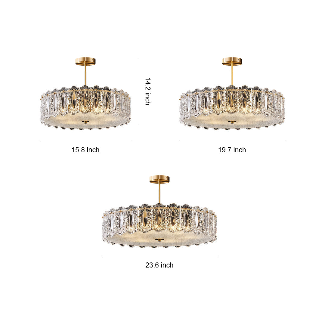 French Copper Semi Flush Mount Ceiling Light with Clear Glass Shade