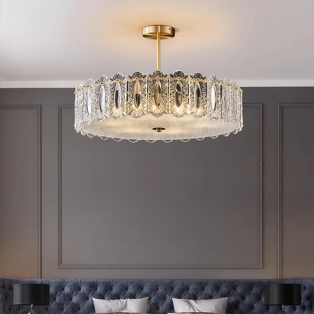 French Copper Semi Flush Mount Ceiling Light with Clear Glass Shade