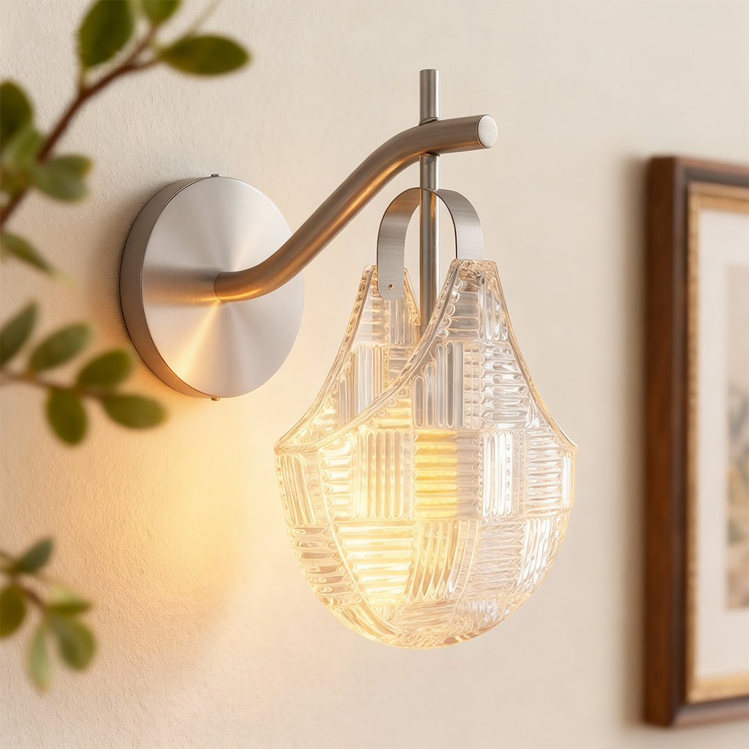 Luxury Minimalist Glass Wall Sconce with Copper Frame, Modern Decorative Lighting for Bedroom, Hallway, Living Room