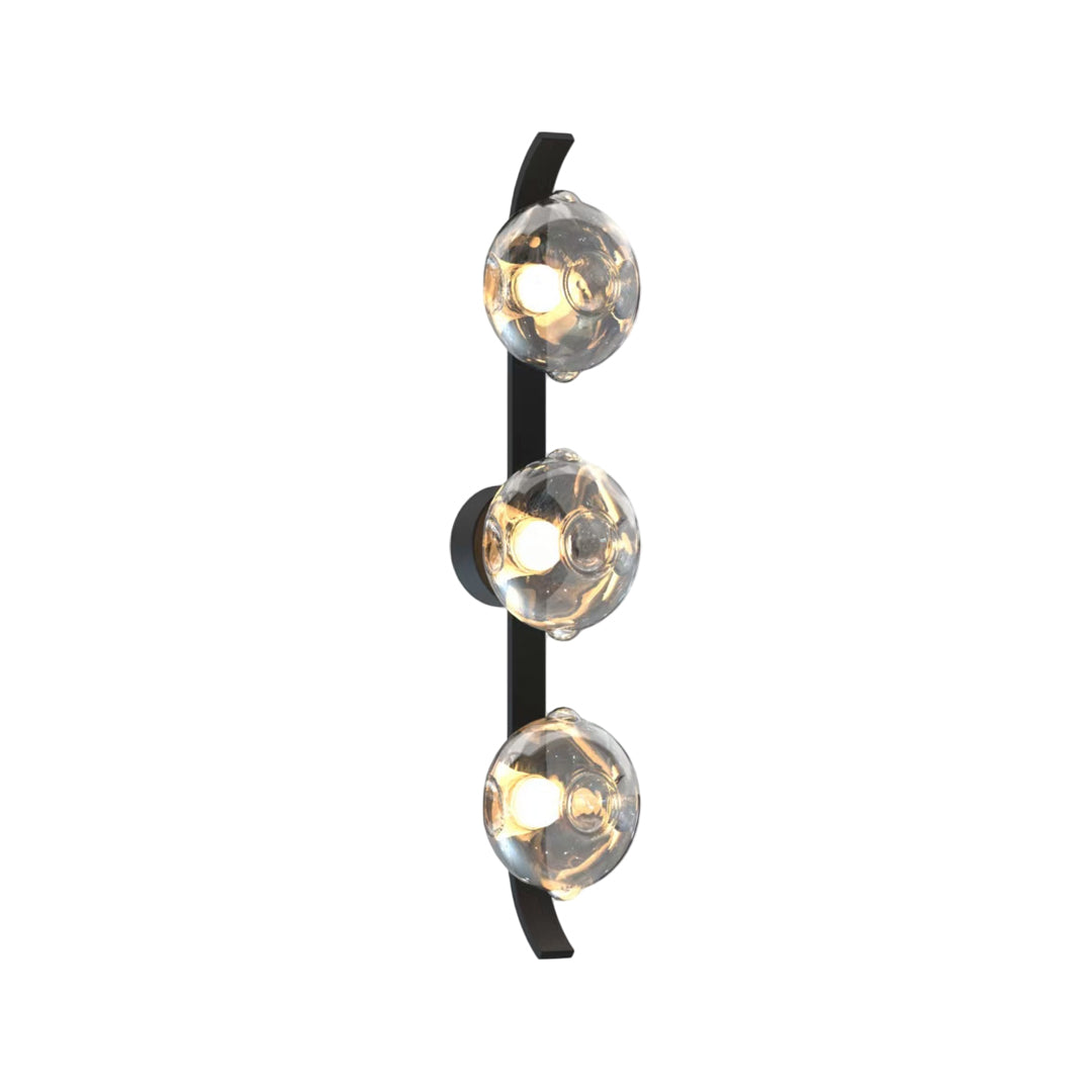 Modern Glass Wall Sconce with Black Iron Frame, Smoke Gray Shade, Dimmable LED