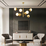Solid Copper Globe Chandelier with Clear Glass Shades for Modern Interiors