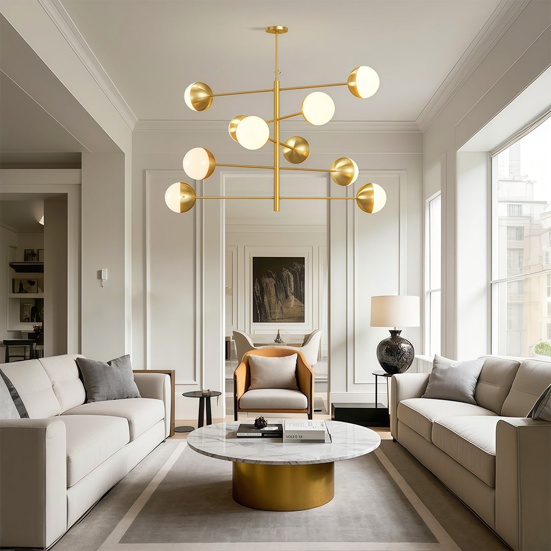Solid Copper Globe Chandelier with Clear Glass Shades for Modern Interiors