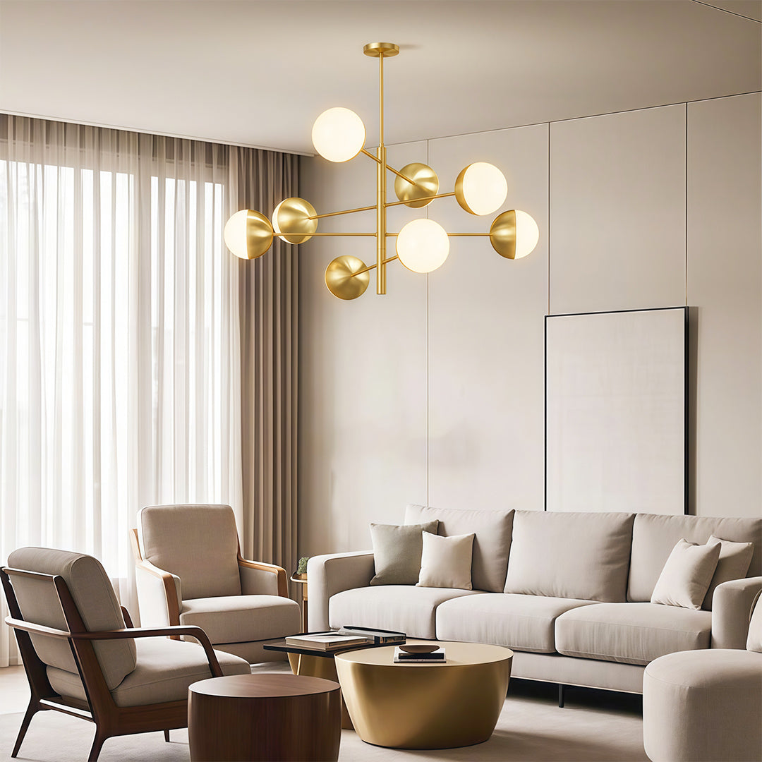 Solid Copper Globe Chandelier with Clear Glass Shades for Modern Interiors