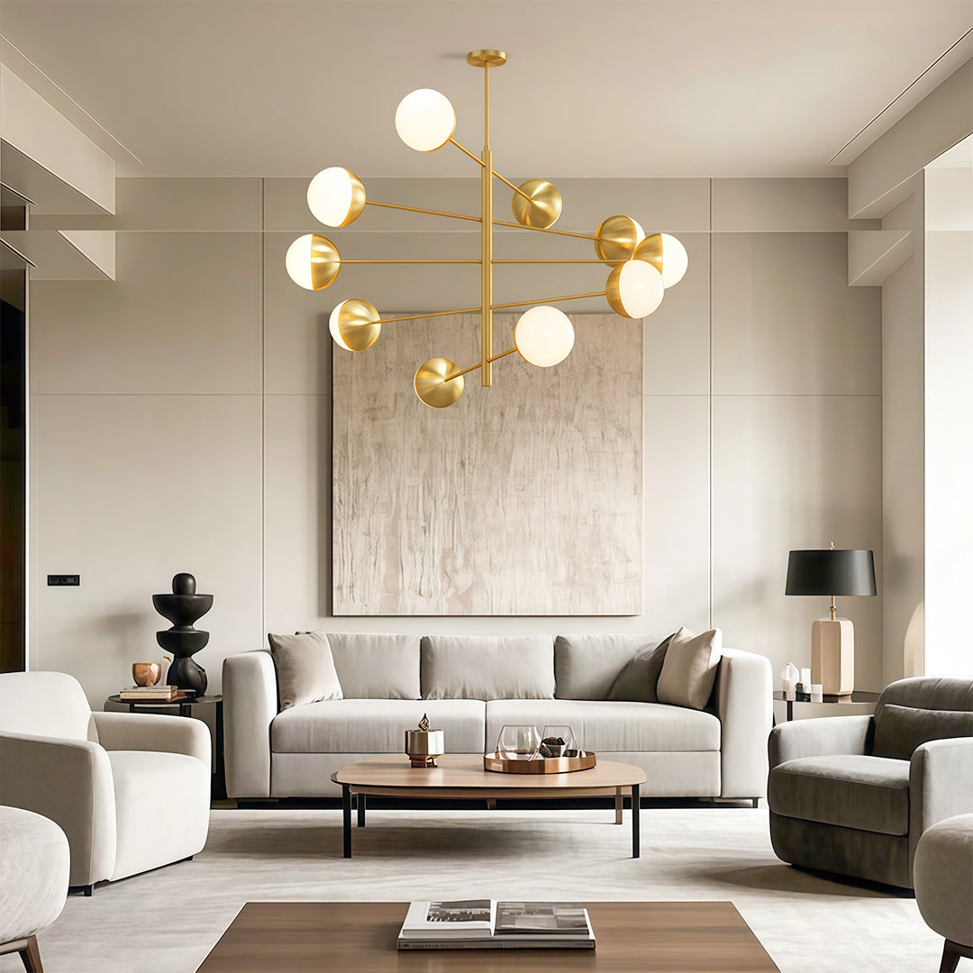 Solid Copper Globe Chandelier with Clear Glass Shades for Modern Interiors