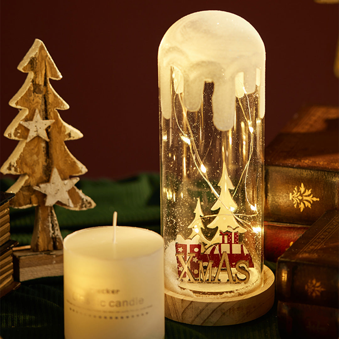 Nordic Snow Scene Table Lamp with Wooden Base and Warm LED Light