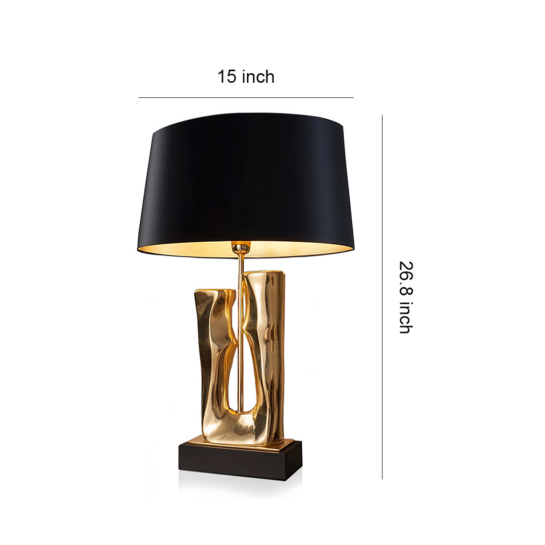 Sculptural Gold & Black Table Lamp with Elegant Drum Shade