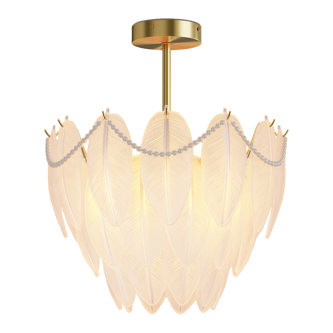 Feathers Full-Copper Chandelier with Pearl Glass Shades