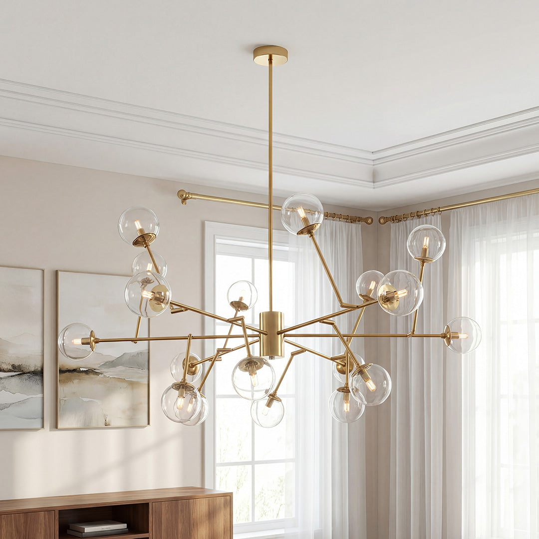 Bubble Sputnik Chandelier with Clear Glass Globes in Gold Finish