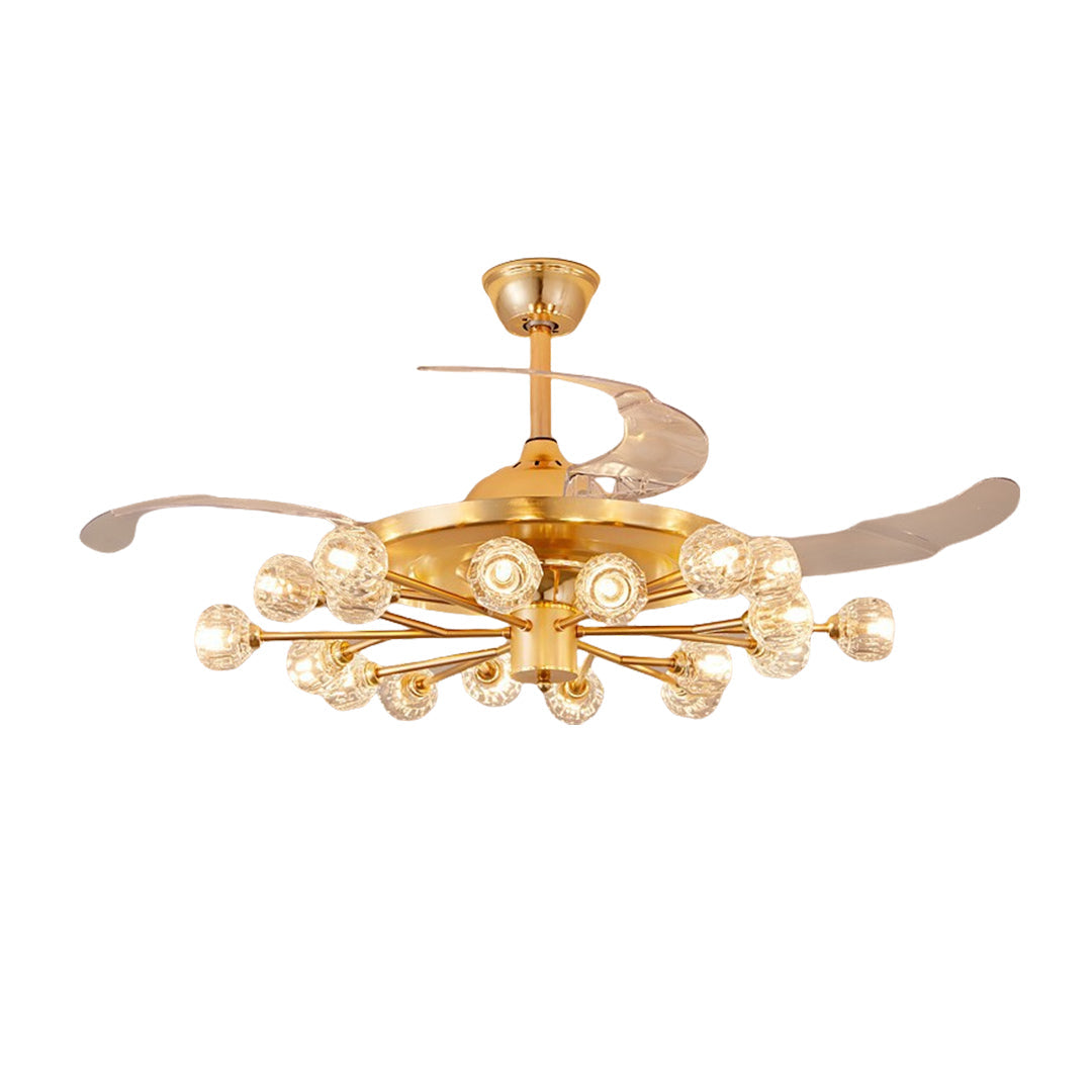 Nordic Crystal Ceiling Fan with 12 Lights and Retractable Blades