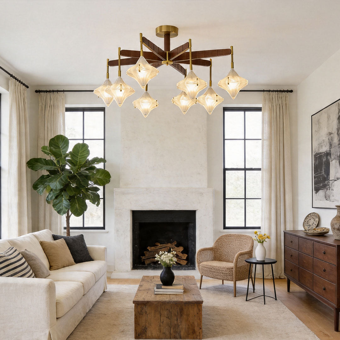 French Star Gold Chandelier with Opal Glass Shades for Elegant Interiors
