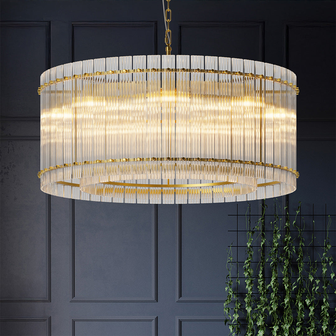 Artisan Iron and Glass Chandelier with Adjustable Chain, 8 or 10 Lights