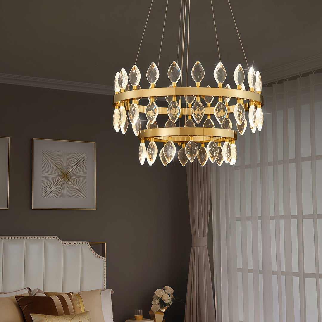 Italian Crystal Chandelier with Gold Iron Frame, Adjustable Hanging
