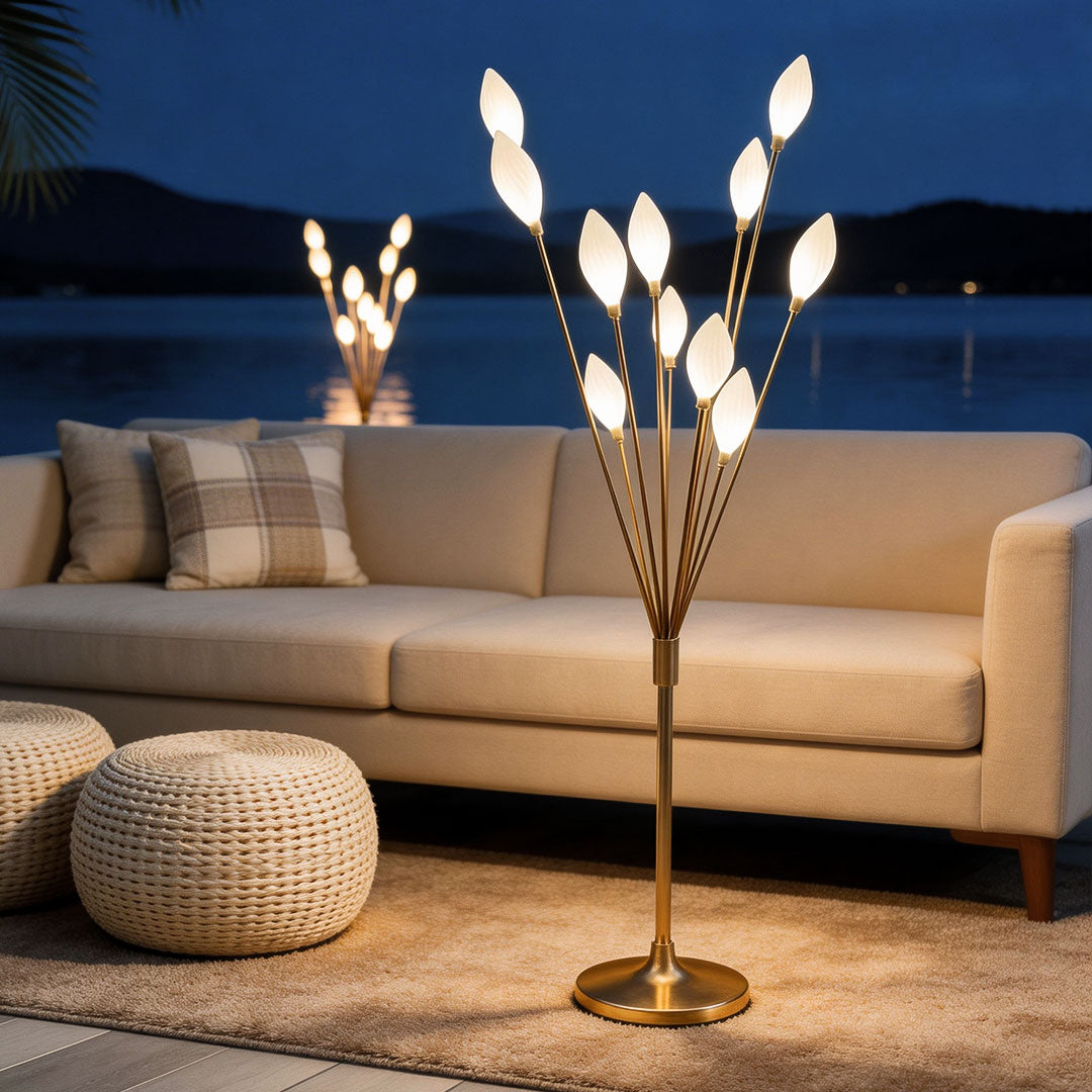 Olive Grove Floor Lamp in Gold Iron with White Shade