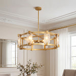 Aurelia Round Glass Chandelier in Polished Brass for Dining and Living Spaces