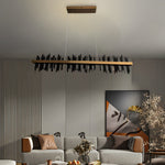 Linear Gold Pendant Light with Mountain Silhouette, Modern LED Chandelier