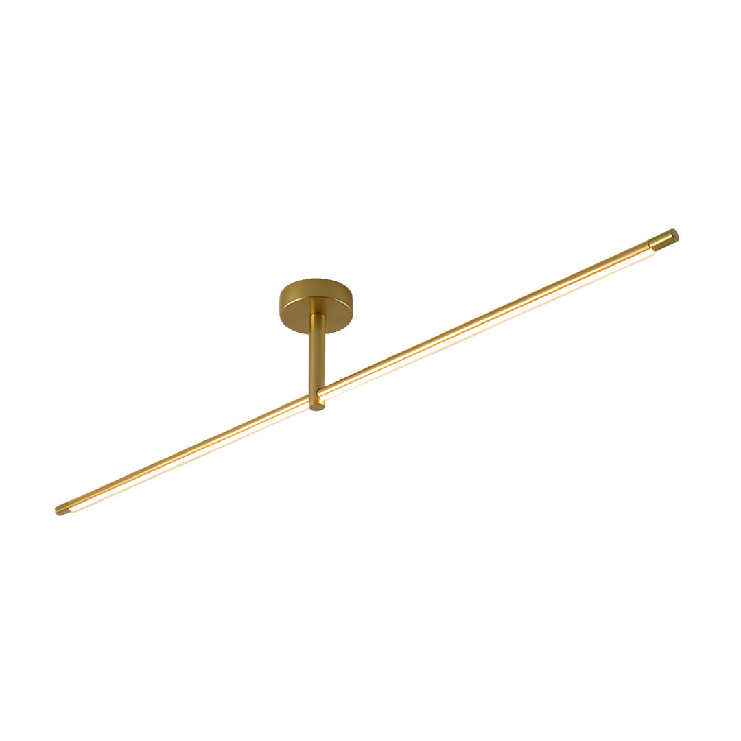 Linear LED Semi Flush Mount Ceiling Light in Black and Brass