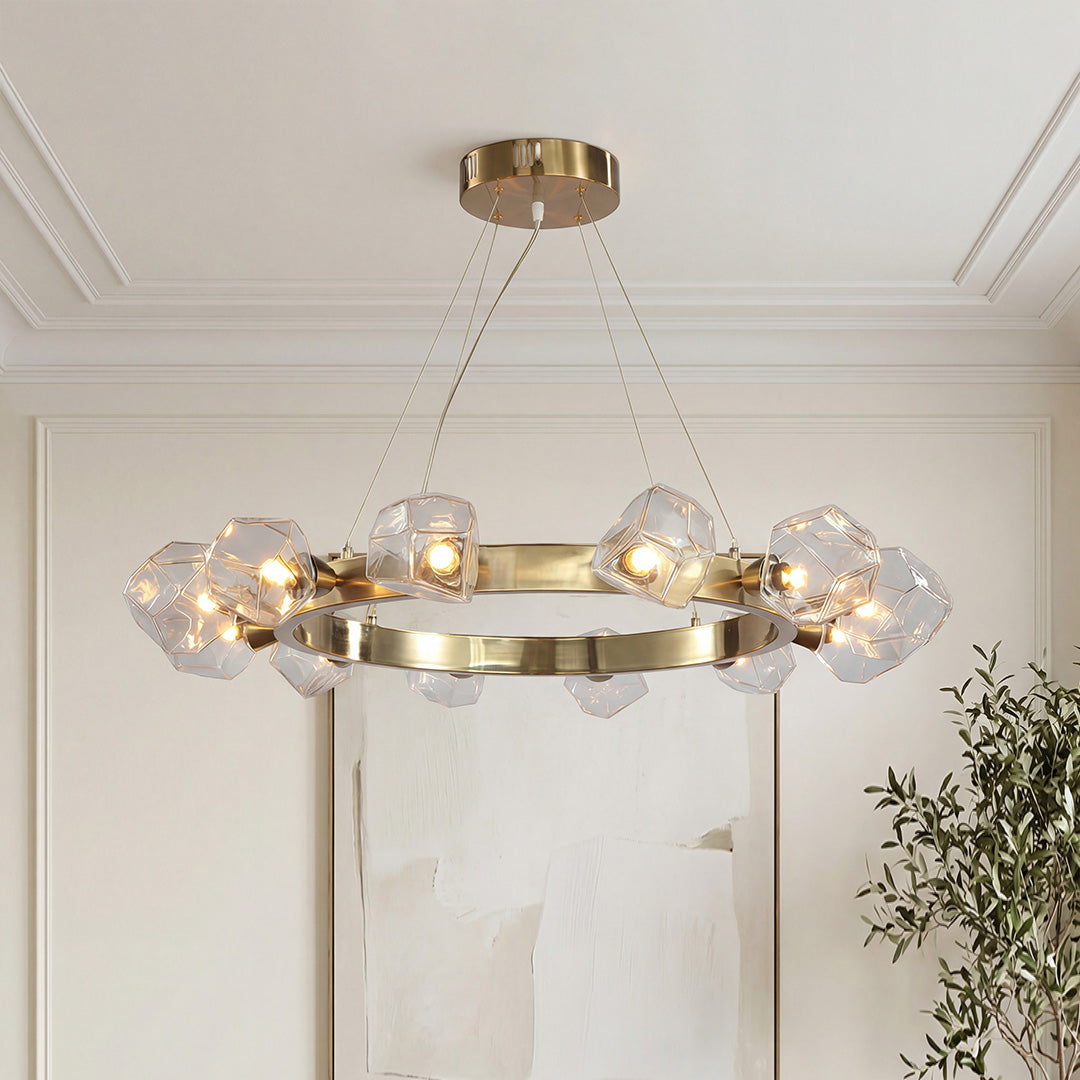 Aurelia Brass Ring Chandelier with Clear Glass Shades