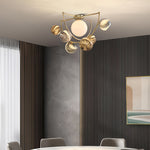 Gold Planet Semi Flush Ceiling Light – Modern Art Glass Shade