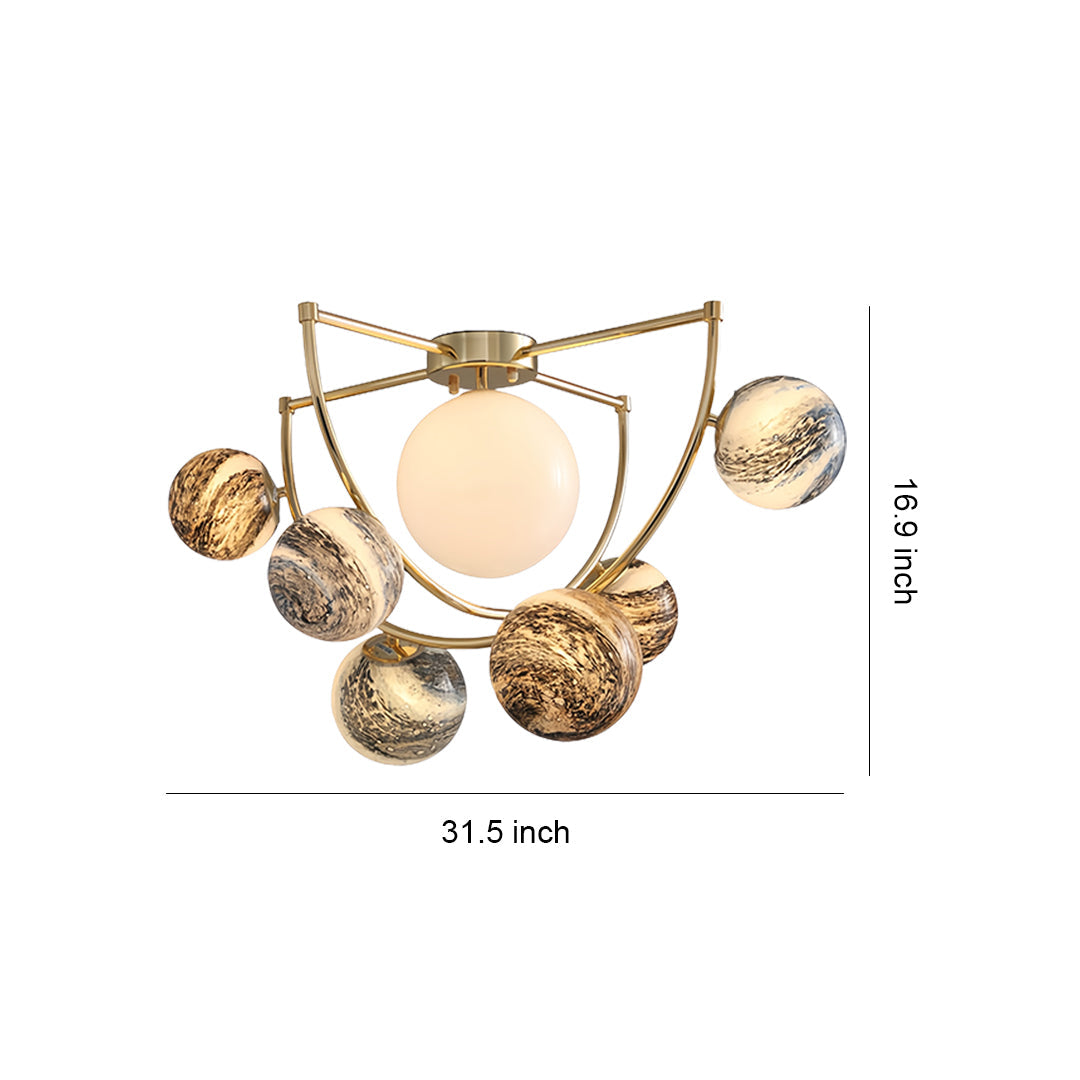 Gold Planet Semi Flush Ceiling Light – Modern Art Glass Shade