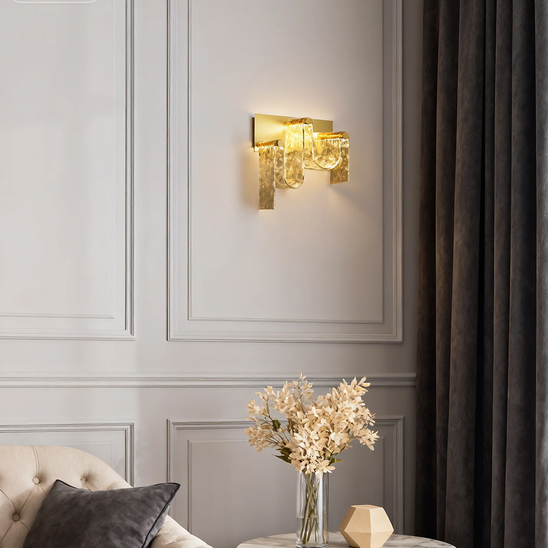 Aurelia Gold LED Wall Sconce with Amber Glass – Italian Modern