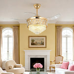 Luxury Crystal Ceiling Fan with Gold Iron Frame and Dimmable LED Light